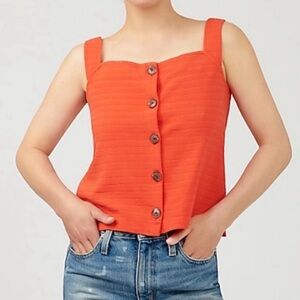J Crew Textured Button-front Coral Orange Tank Top Size XS